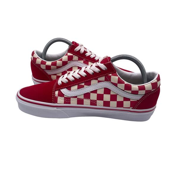 VANS Old Skool Low Checkerboard Lace Up Racing Red White Mens 7.5 Womens 9 - Picture 6 of 8
